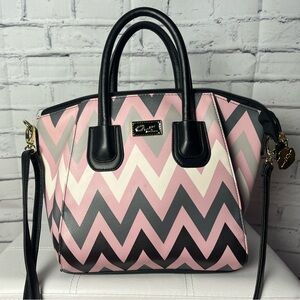 Betsey Johnson Pink and Black Chevron Satchel